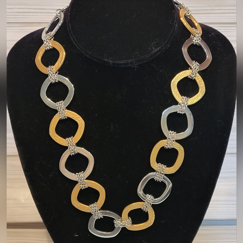 Steel by Design QVC Two Tone Stainless Steel Oval Link Necklace 18”